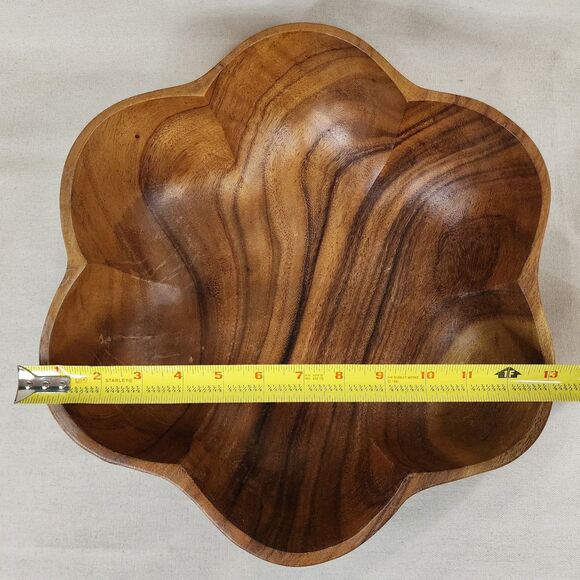 Vintage Monkey Pod Flower-Shaped Salad Bowl Set (Large + 6 Small Bowls) —1970s - Picture 8 of 16